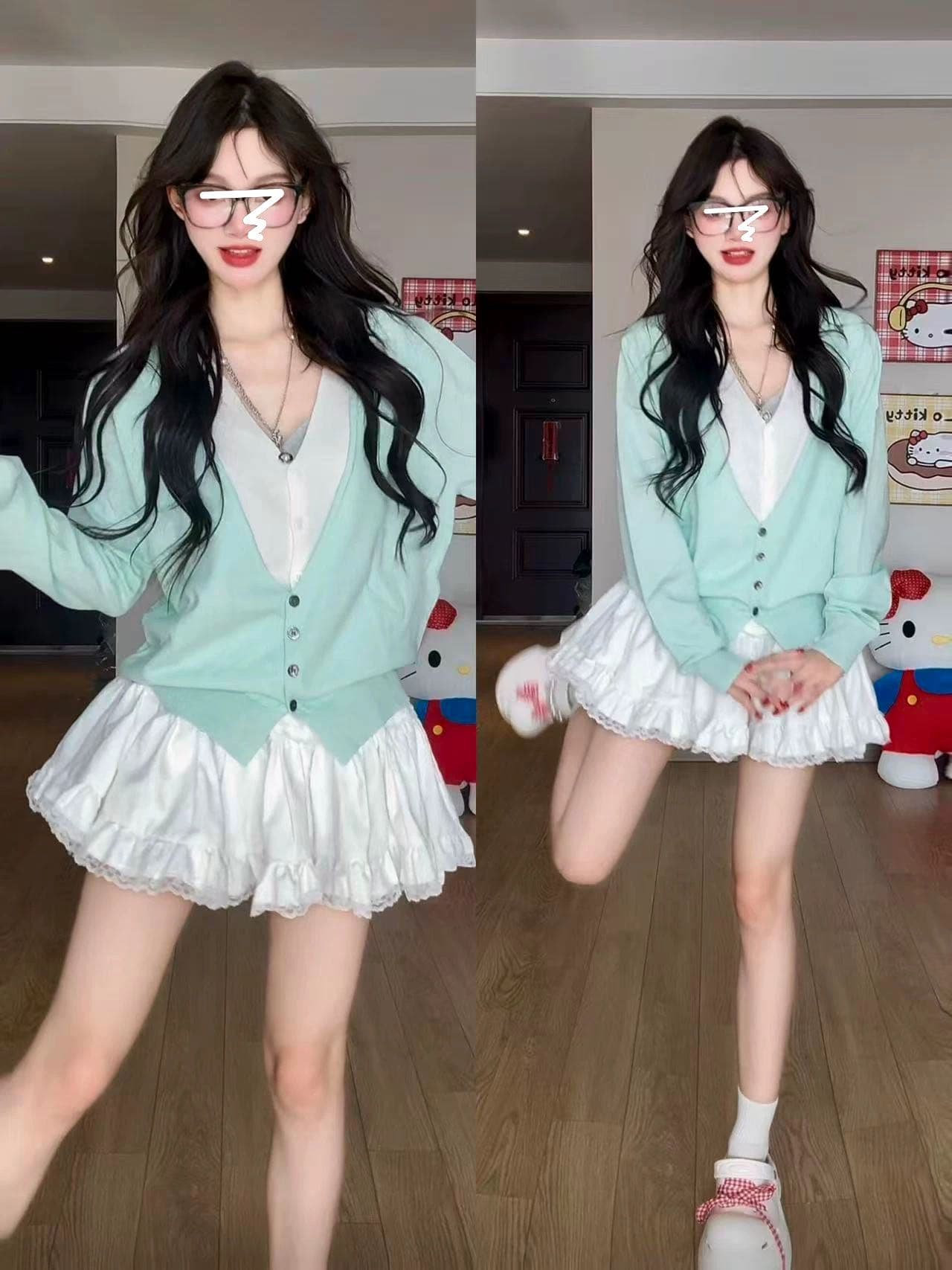 이른 봄 페이크 레이어드 니트 스웨터 세트 여성 2026 새로운 프랑스식 품격 작은 키 반신 드레스 아이들 상세 이미지 1