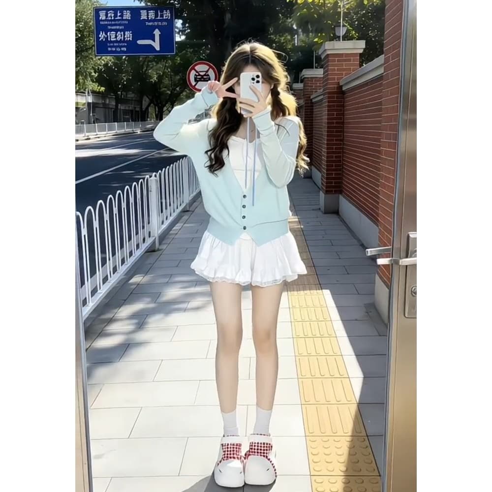 이른 봄 페이크 레이어드 니트 스웨터 세트 여성 2026 새로운 프랑스식 품격 작은 키 반신 드레스 아이들 상세 이미지 5