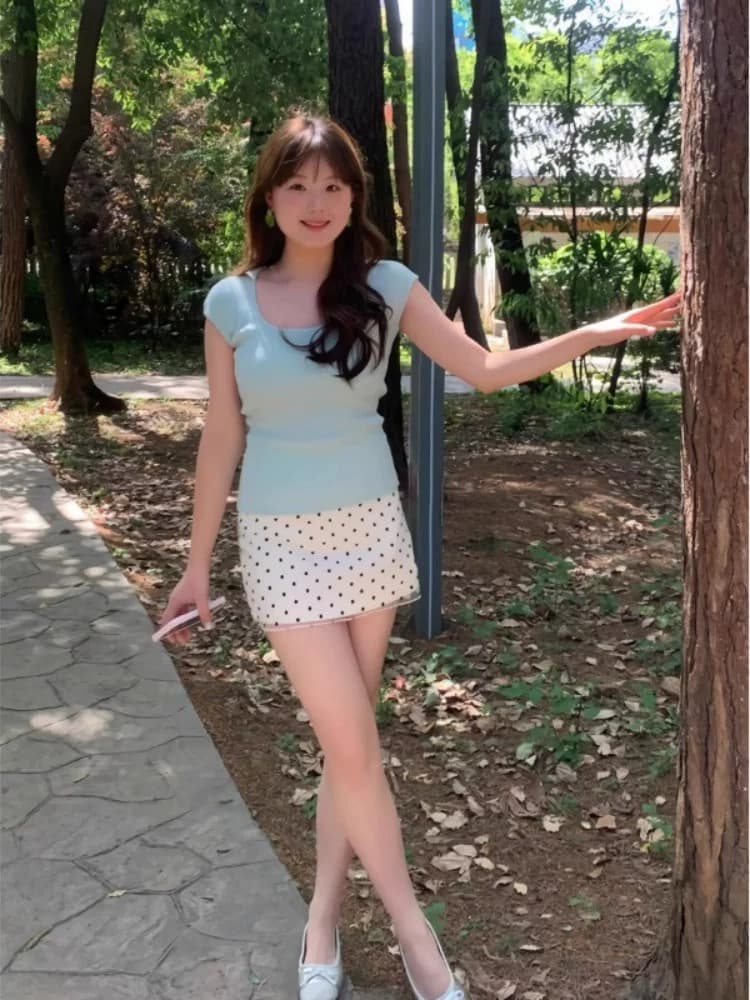한 부서 연령 감소 u 칼라 반팔 니트 스웨터 여성 여름 다시 달콤한 다시 매운맛 몸매 가꾸기 슬림해 보이는 디자인 쇼트 스타일 아름다운 맨위 이미지 4