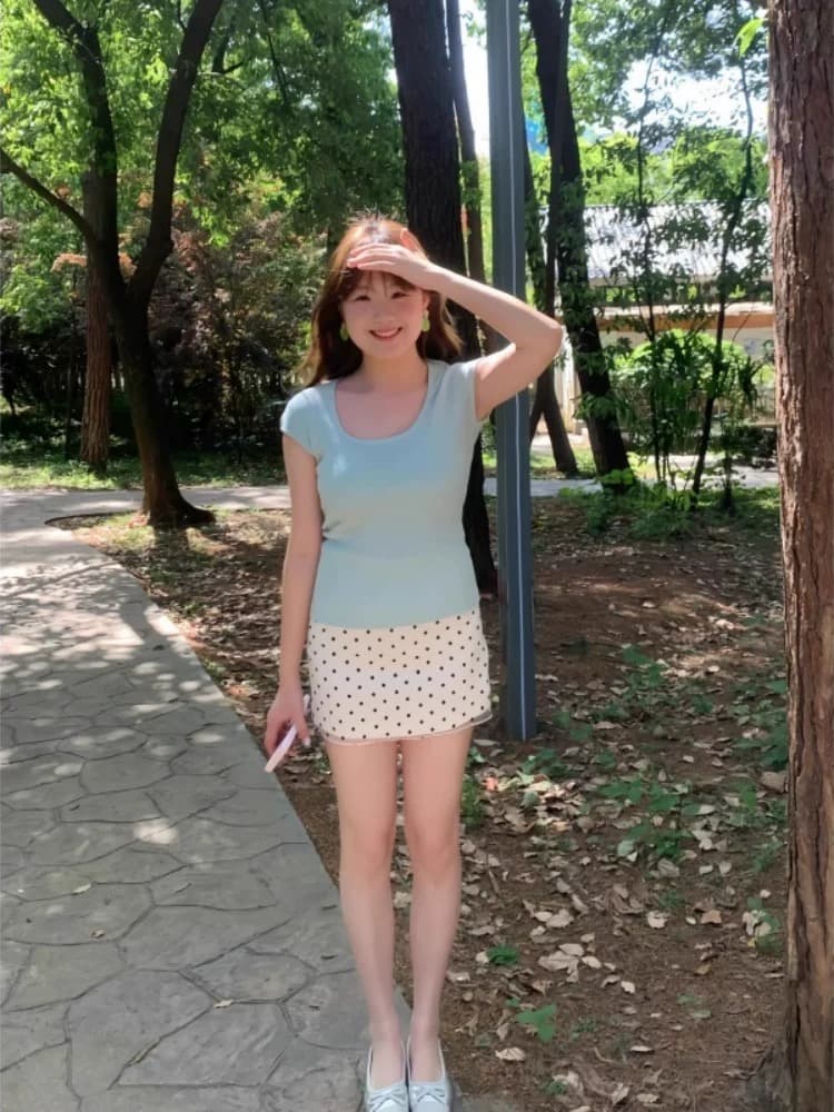 한 부서 연령 감소 u 칼라 반팔 니트 스웨터 여성 여름 다시 달콤한 다시 매운맛 몸매 가꾸기 슬림해 보이는 디자인 쇼트 스타일 아름다운 맨위 상세 이미지 5