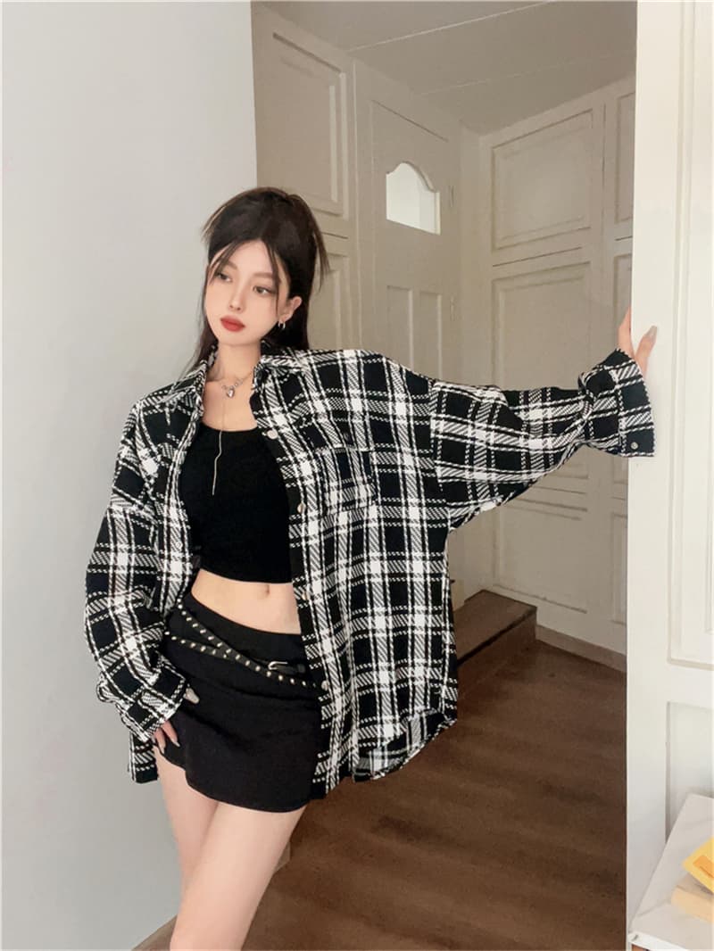 실사 정가 이른 가을 한국 스타일 레트로 격자 무늬 셔츠 재킷 디자인 센스 작은 대중 차 휴식 느긋한 바람 루즈핏 맨위 상세 이미지 3