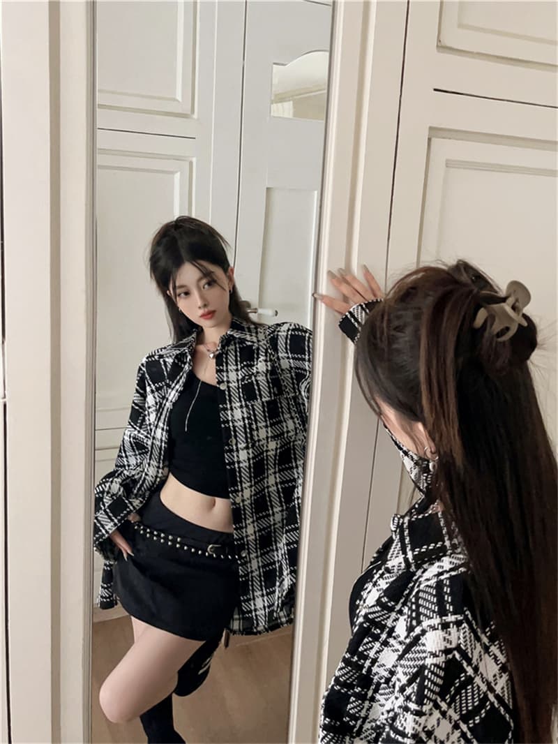 실사 정가 이른 가을 한국 스타일 레트로 격자 무늬 셔츠 재킷 디자인 센스 작은 대중 차 휴식 느긋한 바람 루즈핏 맨위 상세 이미지 5