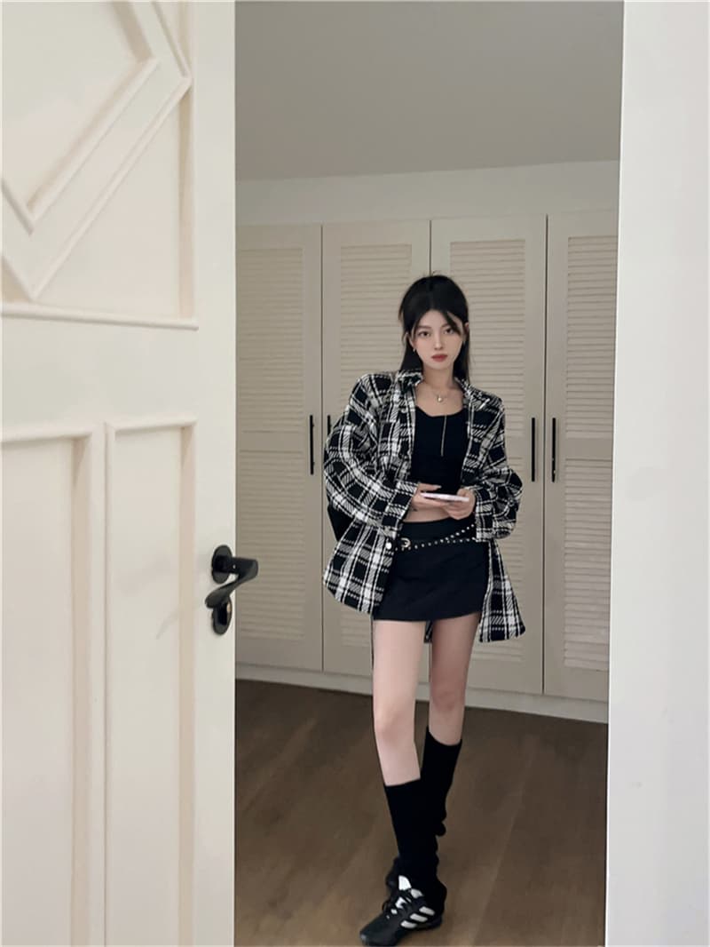 실사 정가 이른 가을 한국 스타일 레트로 격자 무늬 셔츠 재킷 디자인 센스 작은 대중 차 휴식 느긋한 바람 루즈핏 맨위 상세 이미지 13