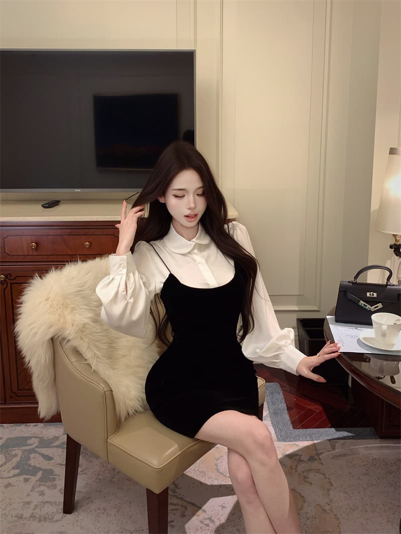실사 정가 가을 겨울 한 부서 순수한 욕망 바람 기본 셔츠 가져 가라. 드레스 로얄 자매 세트 명문 여성 품격 착용 가져 가라. 여성 상세 이미지 7