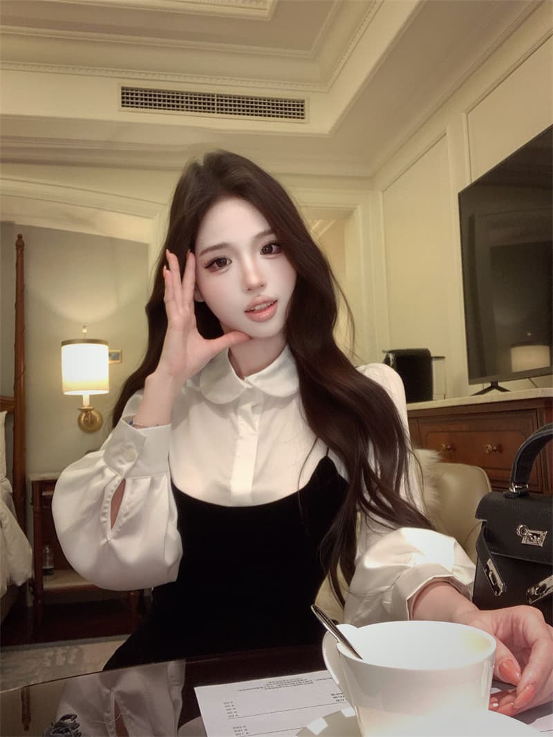 실사 정가 가을 겨울 한 부서 순수한 욕망 바람 기본 셔츠 가져 가라. 드레스 로얄 자매 세트 명문 여성 품격 착용 가져 가라. 여성 상세 이미지 8