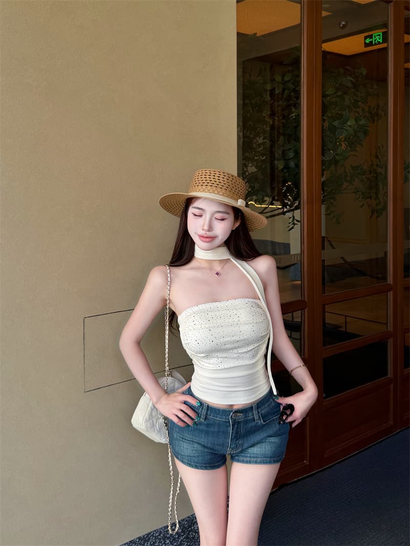 실사 정가 명문 여성 핫걸 바람 핫픽스 튜브탑 맨위 여성 몸매 가꾸기 슬림해 보이는 다용도 민소매 조끼 트렌디 상세 이미지 8