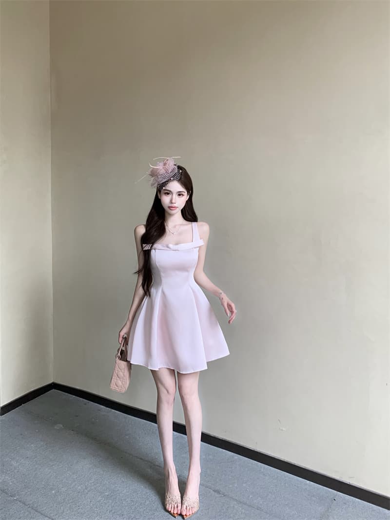 실사 정가 핑크색 새틴 허리 수축 슬립 드레스 Chic 예복 치마 명문 여성 바람 천 골드 센스 미니 스커트 상세 이미지 10