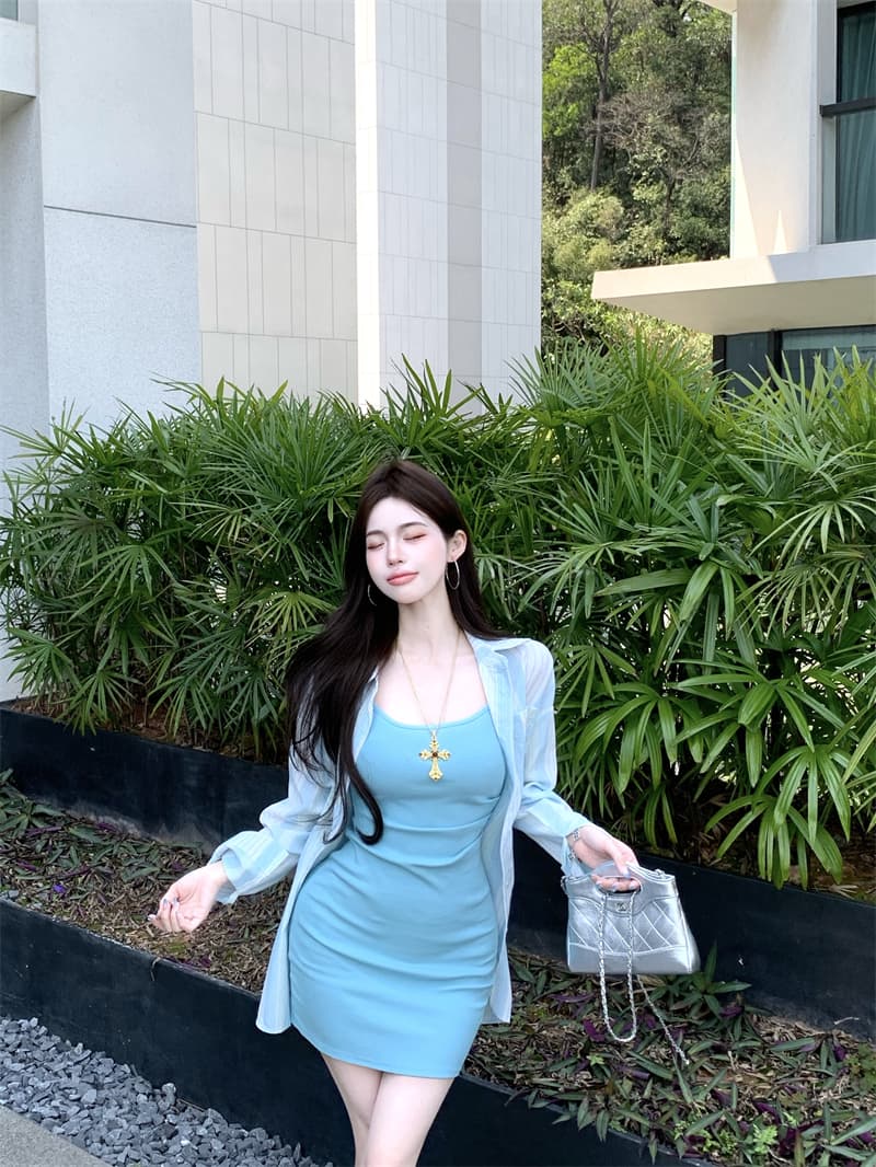 실사 정가 도파민 부유 한 가족 천 골드 고급 센스 착용 가져 가라. 해변가 캐미솔 점프 슈트 치마 외부 가져 가라. 셔츠 상세 이미지 9