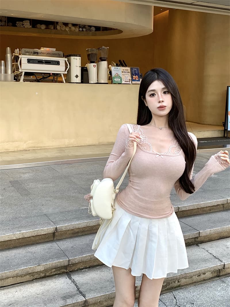 실사 정가 순수한 욕망 바람 우유 토끼 레이스 레이스 패치워크 티셔츠 몸매 가꾸기 슬림해 보이는 품격 chic 맨위 여성 상세 이미지 4