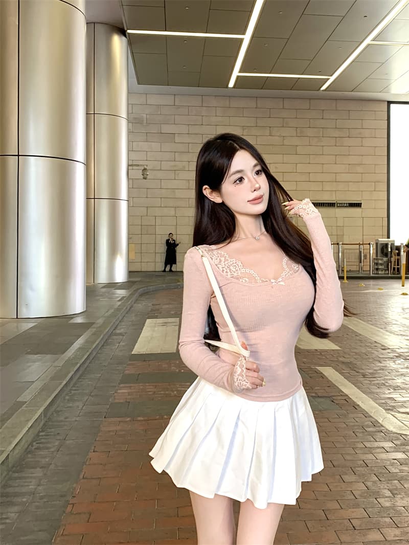 실사 정가 순수한 욕망 바람 우유 토끼 레이스 레이스 패치워크 티셔츠 몸매 가꾸기 슬림해 보이는 품격 chic 맨위 여성 상세 이미지 5