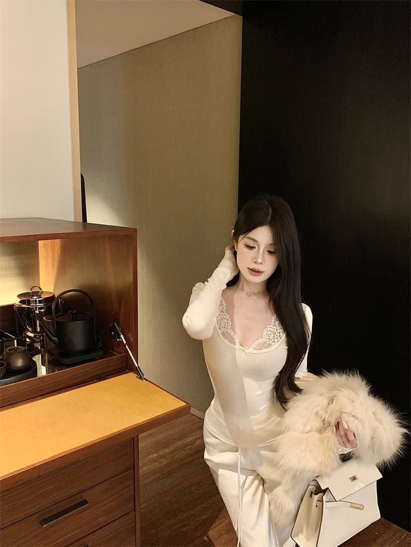 실사 정가 순수한 욕망 바람 우유 토끼 레이스 레이스 패치워크 티셔츠 몸매 가꾸기 슬림해 보이는 품격 chic 맨위 여성 상세 이미지 16