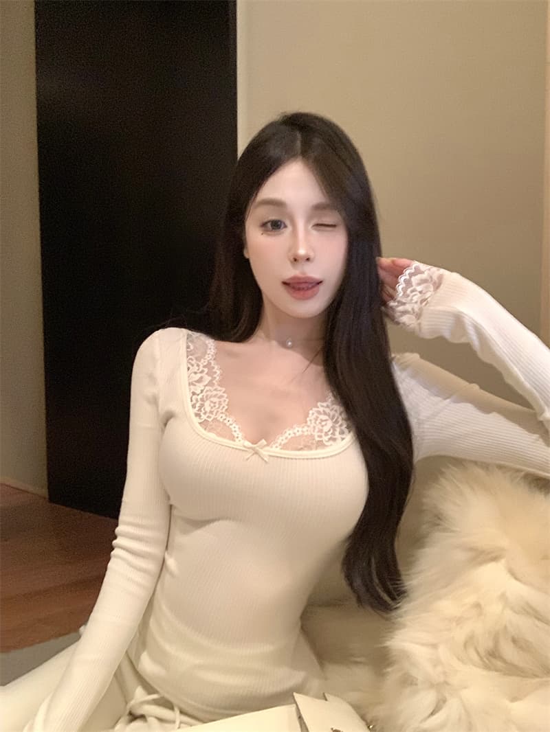 실사 정가 순수한 욕망 바람 우유 토끼 레이스 레이스 패치워크 티셔츠 몸매 가꾸기 슬림해 보이는 품격 chic 맨위 여성 상세 이미지 20