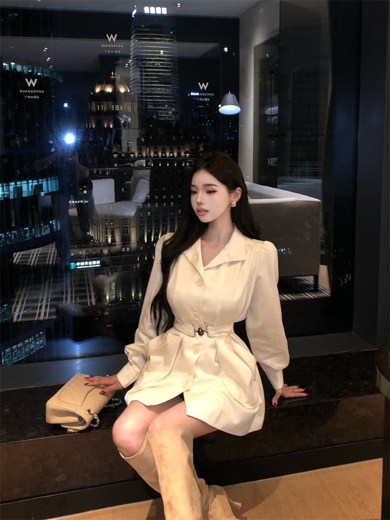 실사 정가 천 금빛 바람 화이트 재킷 재킷 여자 고급 센스 품격 허리 수축 맨위 벨트 포함 상세 이미지 12