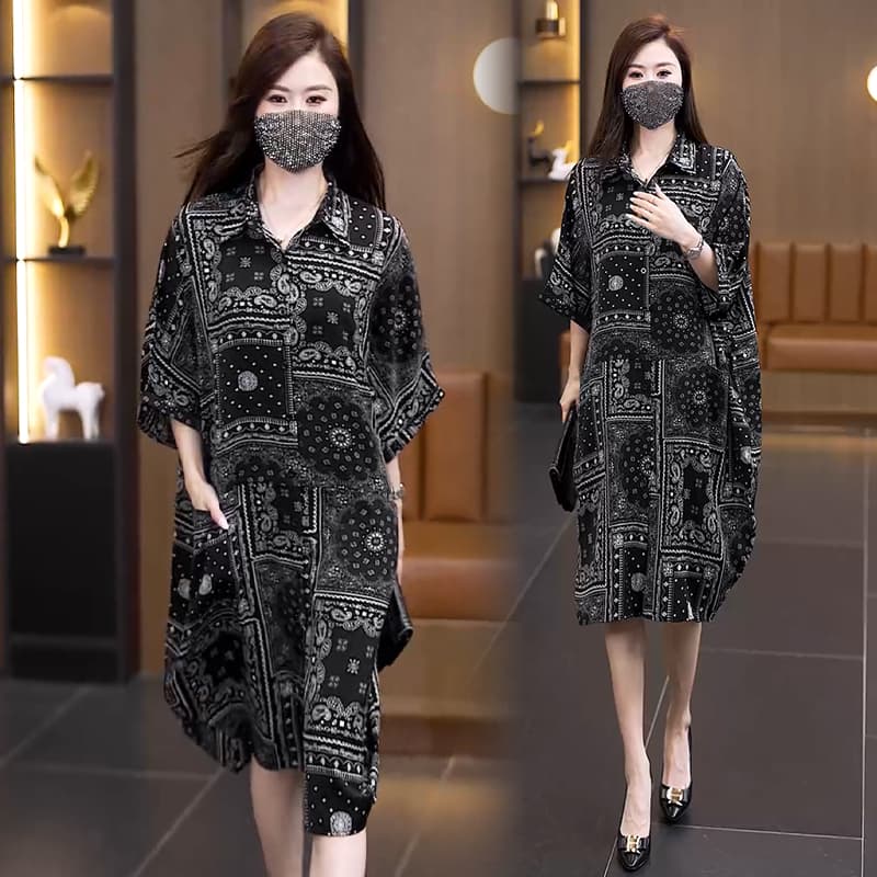 실사 2026 여름 드레스 새로운 패션 루즈핏 외국 가스 빅 사이즈 드레스 슬림해 보이는 표지 고기 통통한 여동생 셔츠 치마 이미지 4
