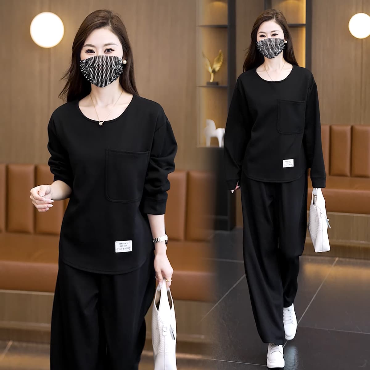 실사 2026 가을 의상 새로운 패션 외국 가스 슬림해 보이는 표지 고기 통통한 여동생 투피스 세트 품격 빅 사이즈 여성 의류 세트 이미지 5