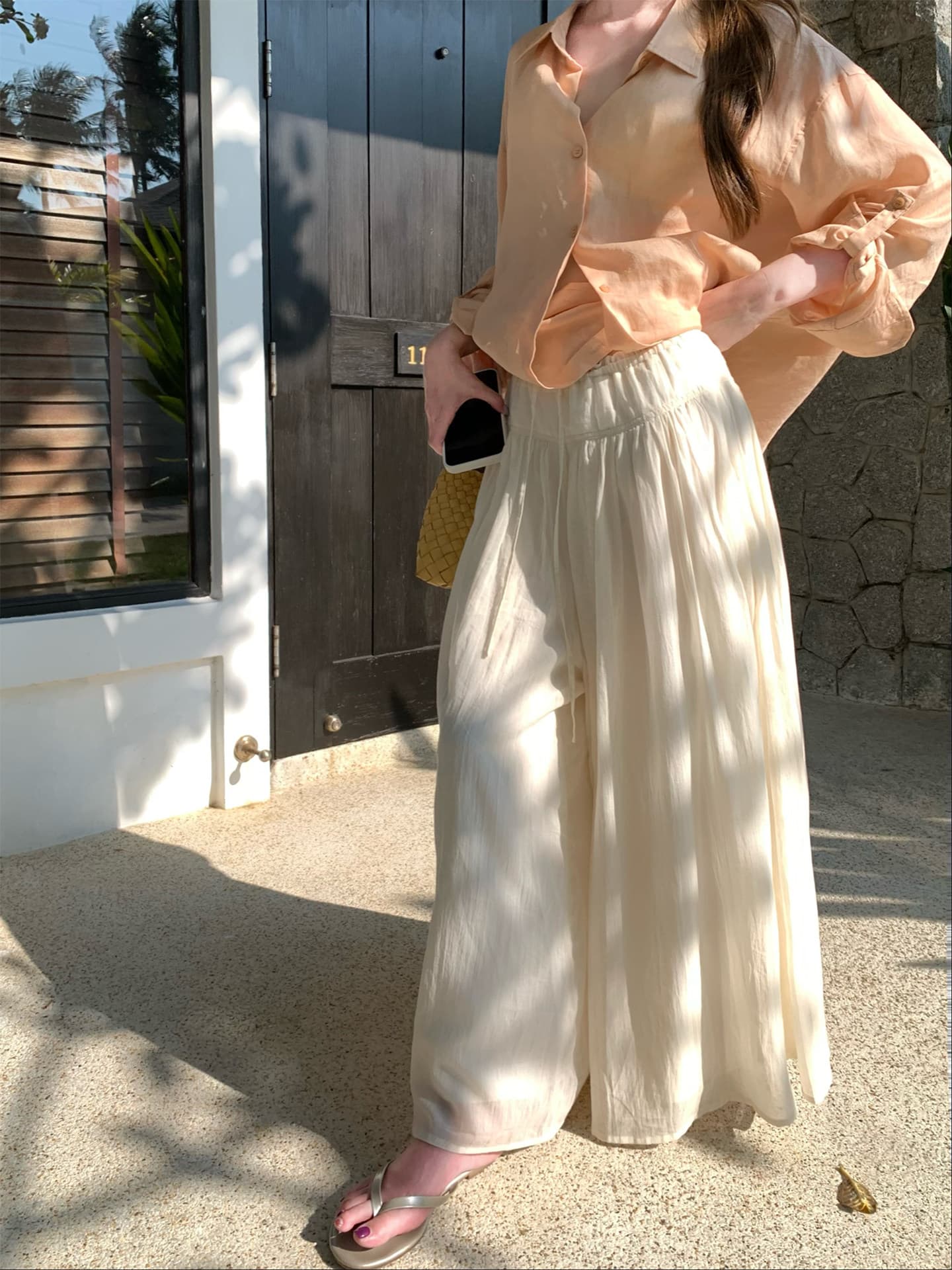 im ~까지 구름 바지 느긋한 도루 가을 센스 치마바지 여성 Xiamu 귀 핀치 Pleat 캐주얼 바지 루즈핏 슬림해 보이는 와이드 레그 팬츠 이미지 3