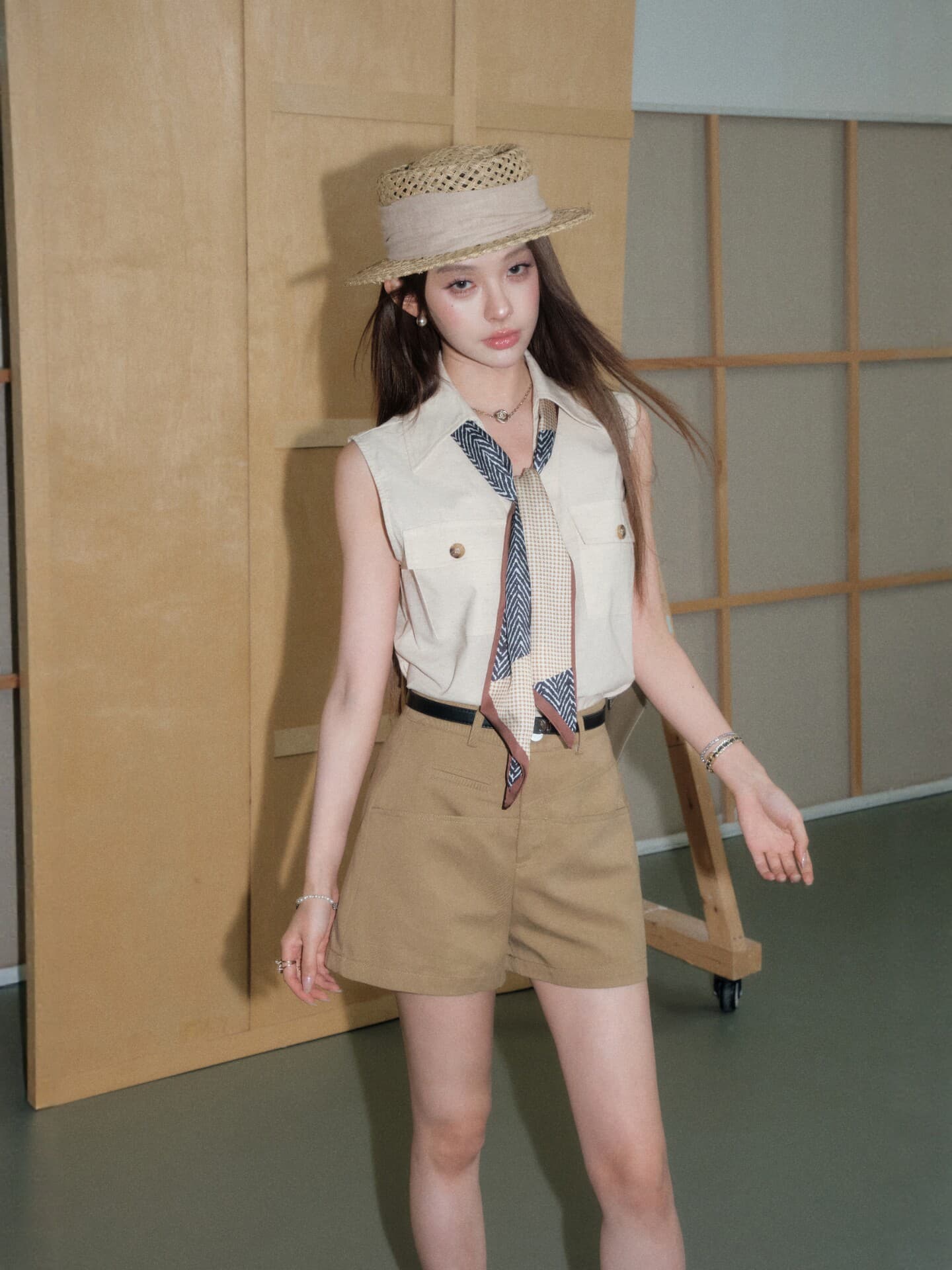 오래된 돈 바람 스카프 민소매 면 린넨 맨위 2026 여름 품격 출퇴근 폴로 칼라 라미 셔츠