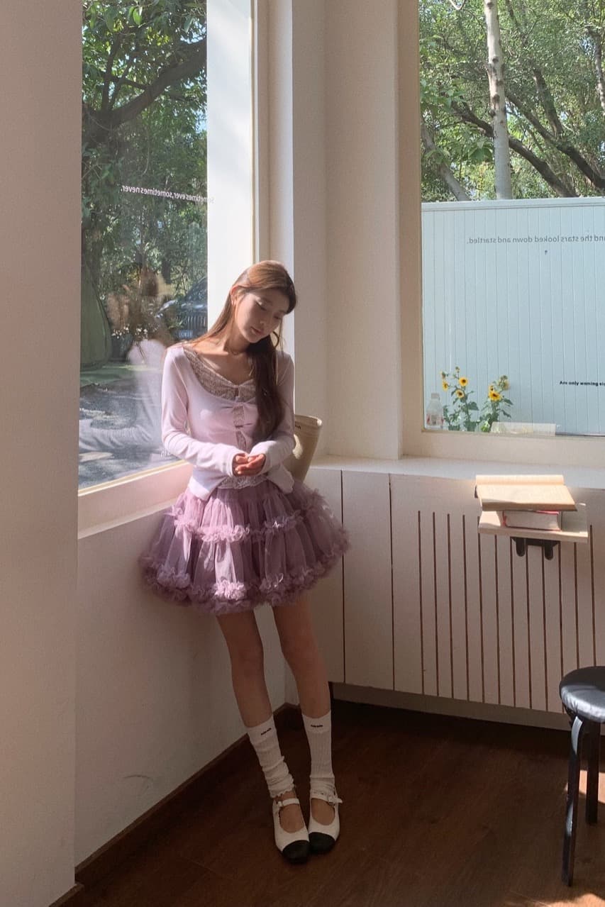 실사 순수한 욕망 바람 레이스 조각 긴팔 티셔츠 여성 가을 겨울 인사이드 가져 가라. 기본 셔츠 퍼프 스커트 케이크 치마 세트 이미지 6