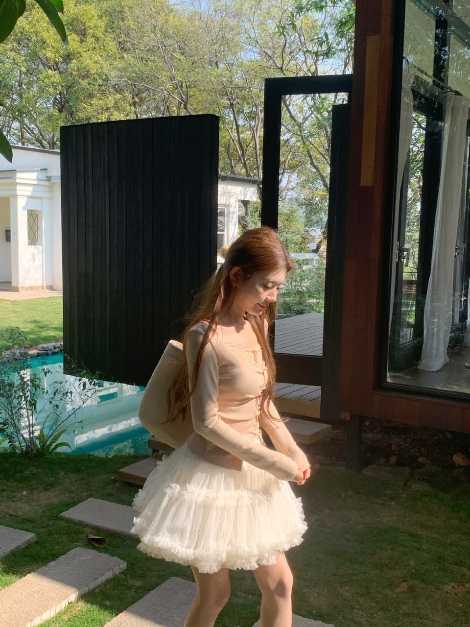 실사 순수한 욕망 바람 레이스 조각 긴팔 티셔츠 여성 가을 겨울 인사이드 가져 가라. 기본 셔츠 퍼프 스커트 케이크 치마 세트 상세 이미지 15