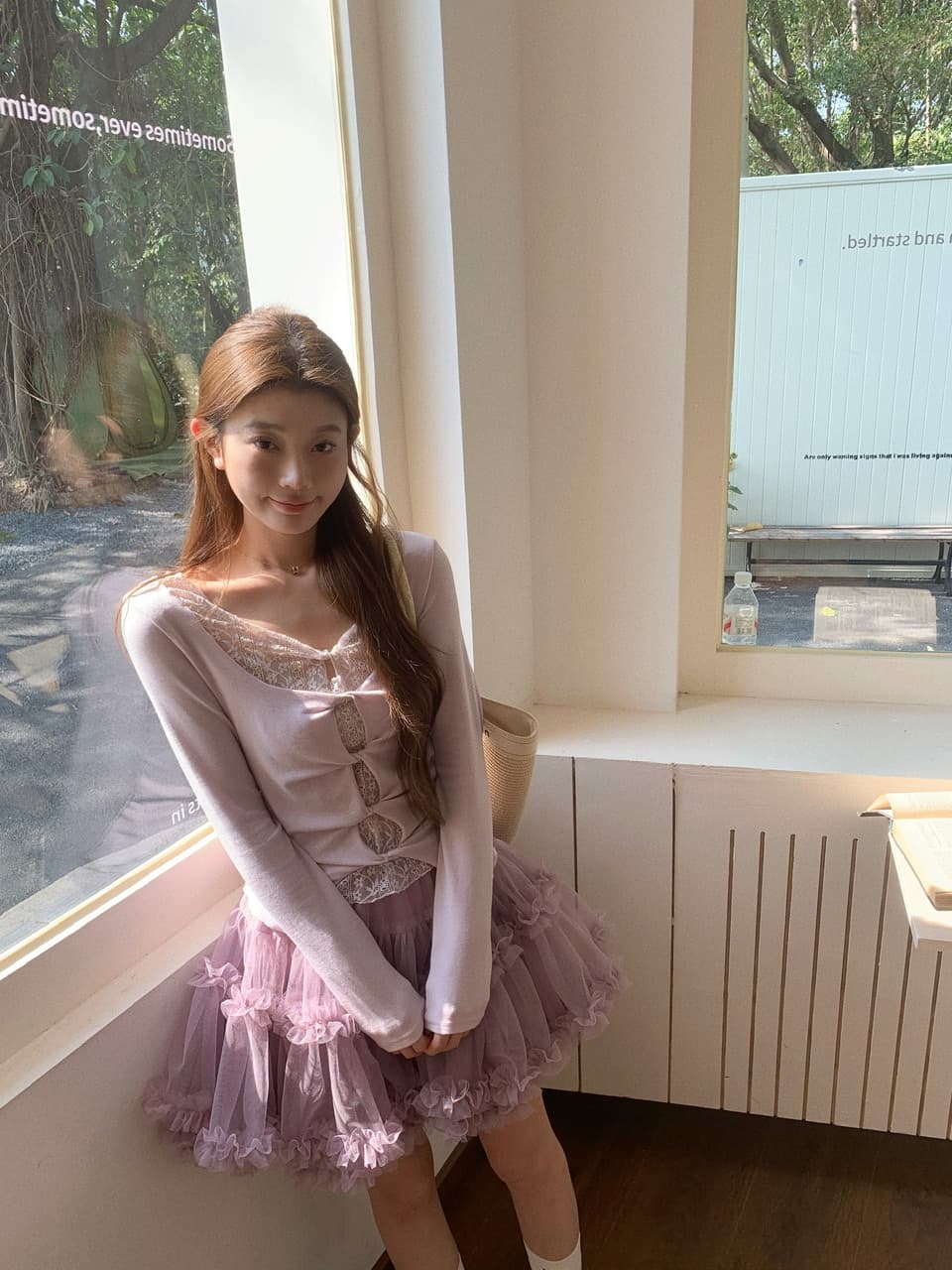 실사 순수한 욕망 바람 레이스 조각 긴팔 티셔츠 여성 가을 겨울 인사이드 가져 가라. 기본 셔츠 퍼프 스커트 케이크 치마 세트 상세 이미지 51