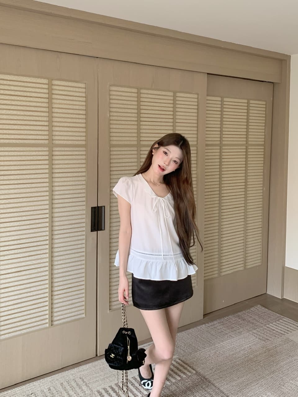 실사 베이비 칼라 핑크색 반팔 셔츠 맨위 몸매 가꾸기 타이트 스커트 반신 스커트 바지 상세 이미지 12