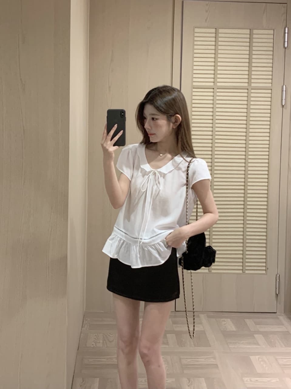 실사 베이비 칼라 핑크색 반팔 셔츠 맨위 몸매 가꾸기 타이트 스커트 반신 스커트 바지 상세 이미지 18