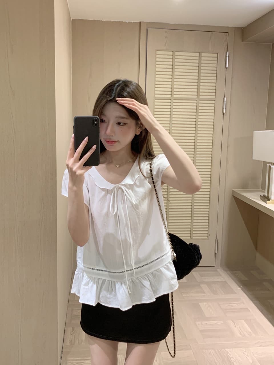 실사 베이비 칼라 핑크색 반팔 셔츠 맨위 몸매 가꾸기 타이트 스커트 반신 스커트 바지 상세 이미지 24