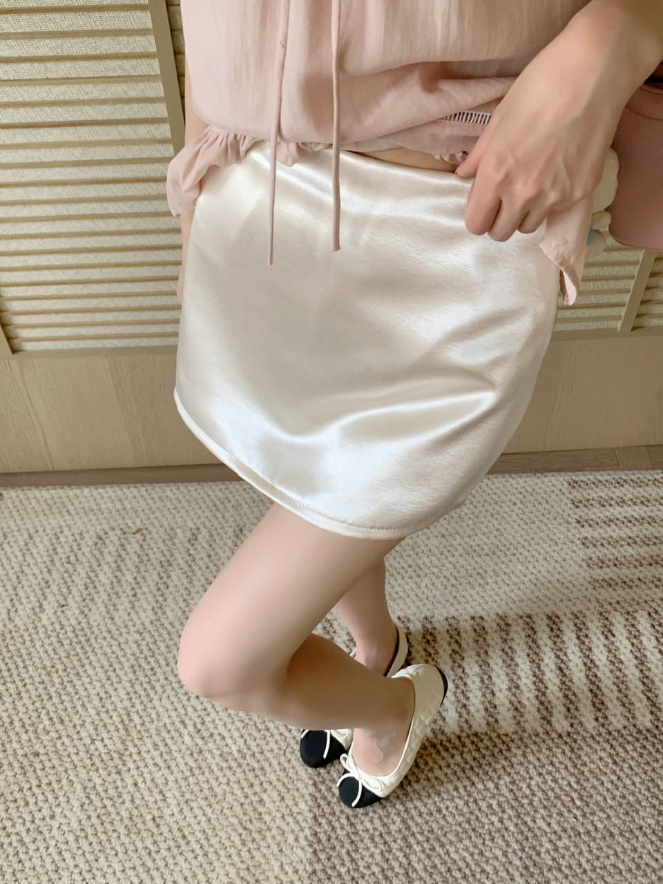 실사 베이비 칼라 핑크색 반팔 셔츠 맨위 몸매 가꾸기 타이트 스커트 반신 스커트 바지 상세 이미지 63