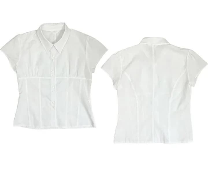 한국 chic 폴로 칼라 세로 줄무늬 주름 더블 버클 면 소재 반팔 셔츠 상세 이미지 17