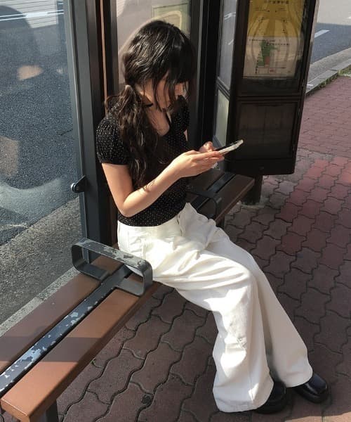 있음 선적 한 부서 달콤함 캐주얼 레이스업 라운드 넥 디자인 센스 다용도 도트 프린트 몸매 가꾸기 슬림해 보이는 티셔츠 여성 상세 이미지 3