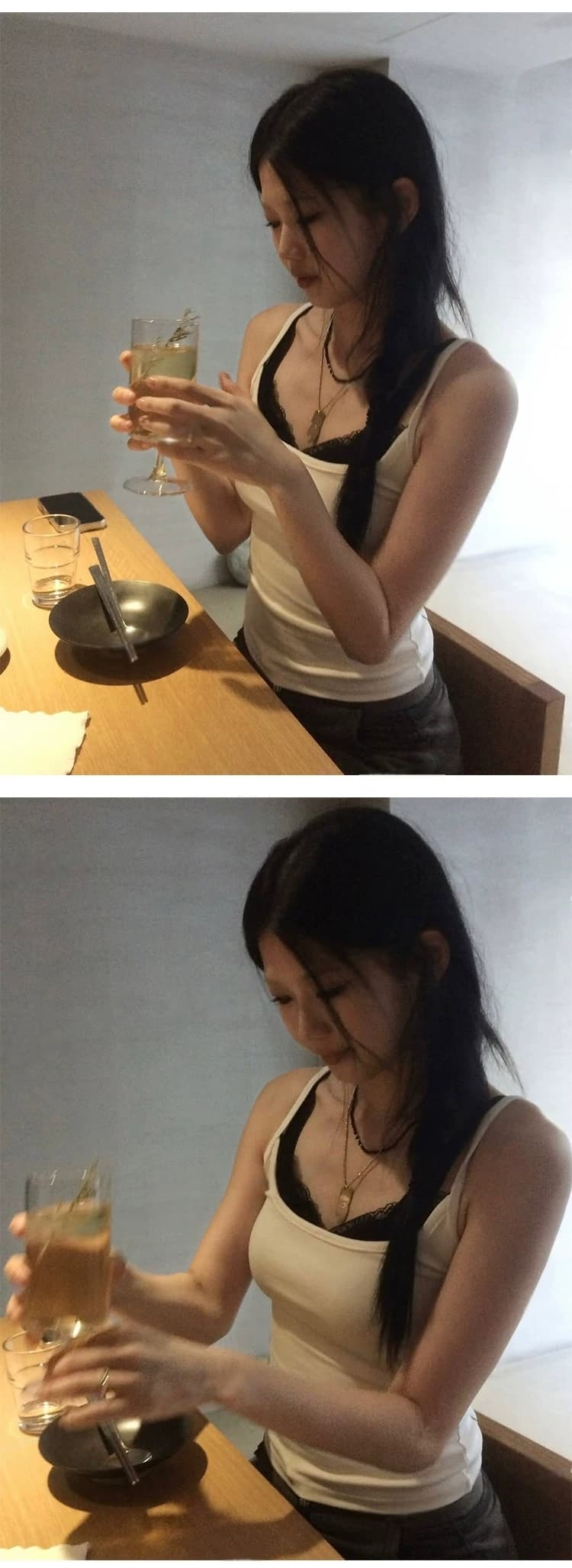 있음 선적 한국 ins 레이스 조각 섹시함 캐미솔 여름 외출용 페이크 레이어드 맨위 여성 상세 이미지 10