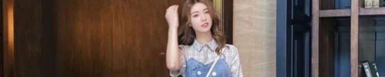 임산부 수유 2026 여름 페이크 레이어드 데님 패치워크 인터넷 유명인 슬림해 보이는 체크무늬 셔츠 칼라 점프 슈트 상세 이미지 24