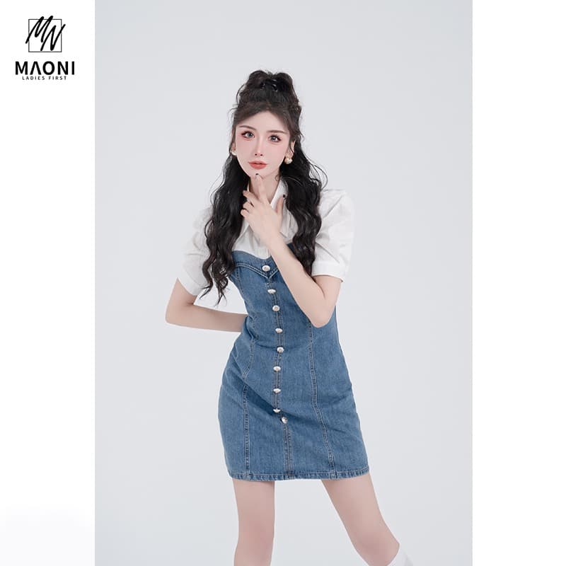 임산부 모유 수유 ladiest 루프 하트 비트 배색 패치워크 작은 샤넬 스타일 레트로 프랑스식 허리 수축 드레스 상세 이미지 6