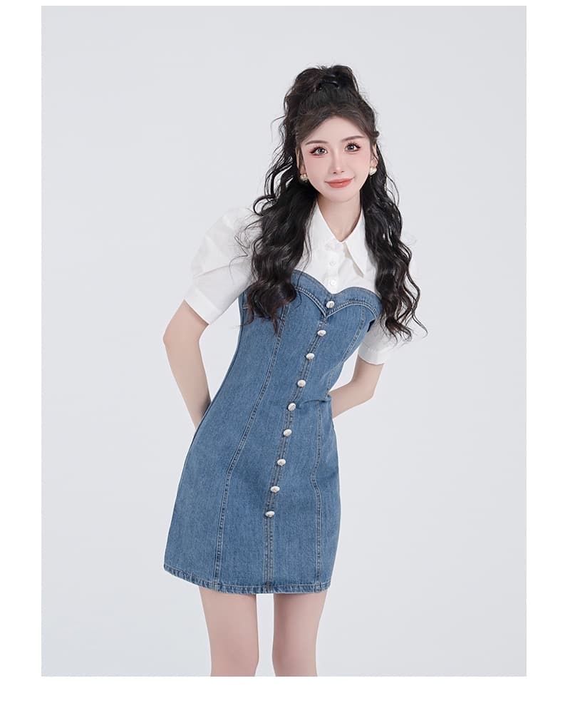 임산부 모유 수유 ladiest 루프 하트 비트 배색 패치워크 작은 샤넬 스타일 레트로 프랑스식 허리 수축 드레스 상세 이미지 7