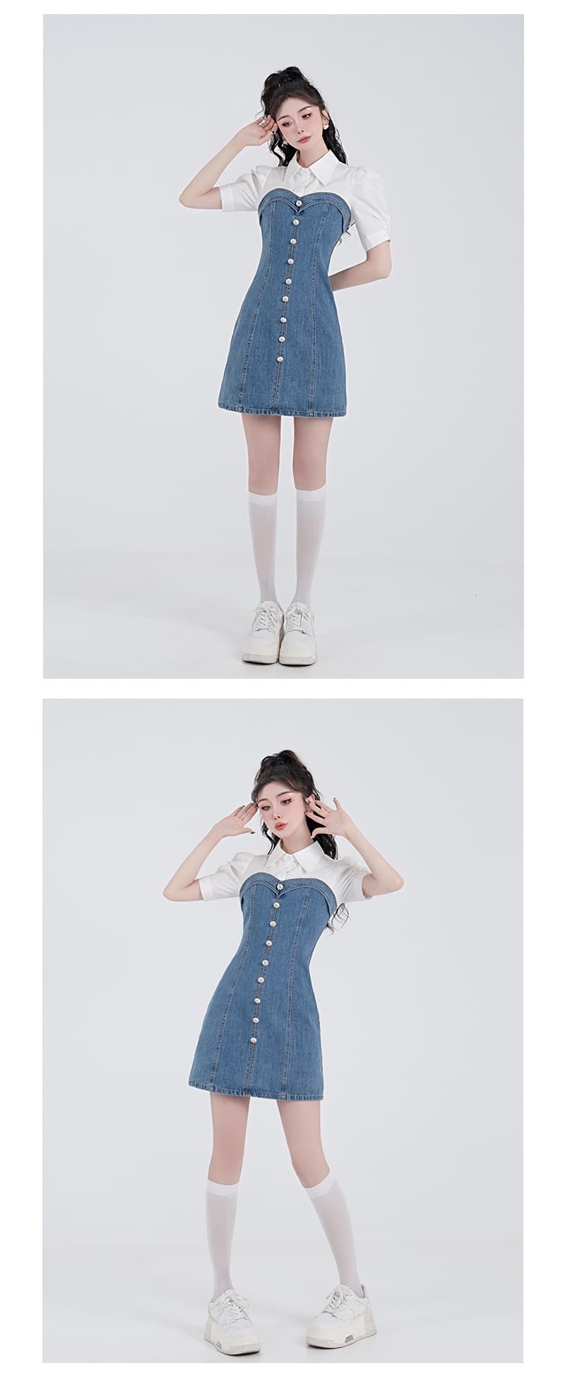임산부 모유 수유 ladiest 루프 하트 비트 배색 패치워크 작은 샤넬 스타일 레트로 프랑스식 허리 수축 드레스 상세 이미지 9