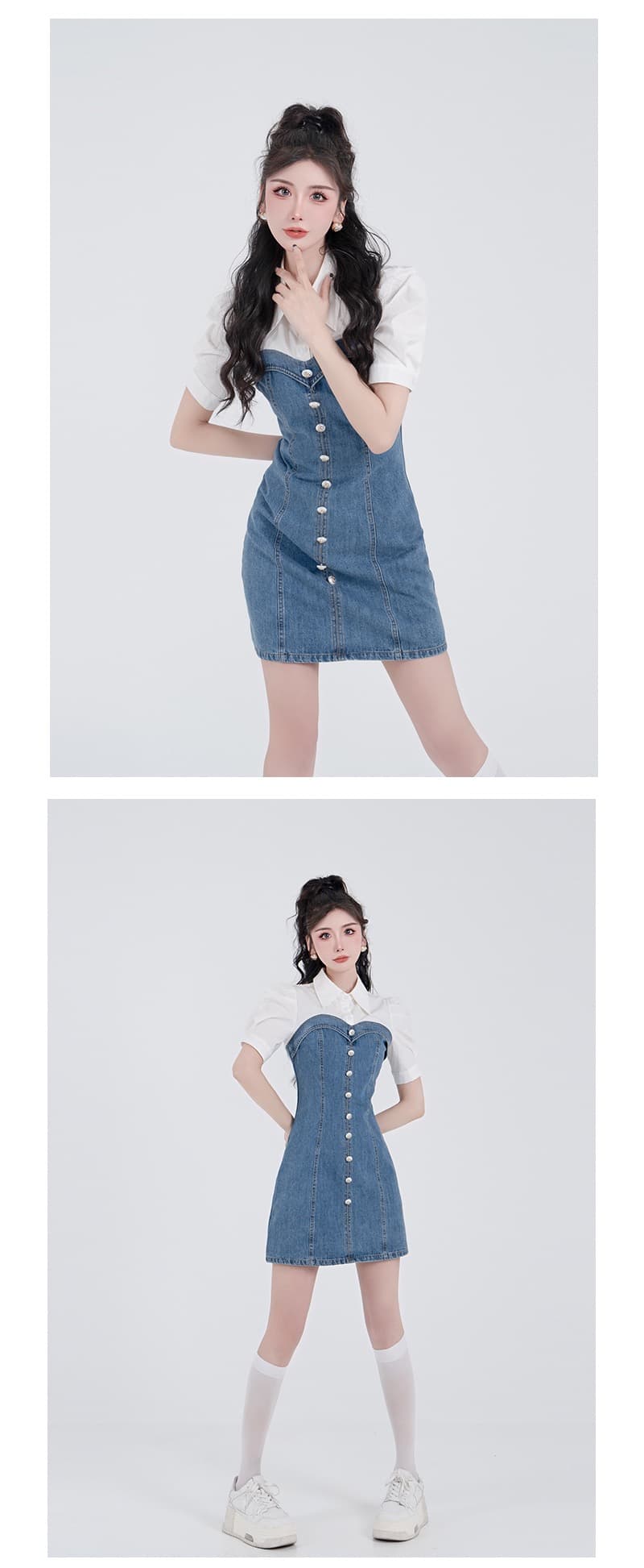임산부 모유 수유 ladiest 루프 하트 비트 배색 패치워크 작은 샤넬 스타일 레트로 프랑스식 허리 수축 드레스 상세 이미지 11