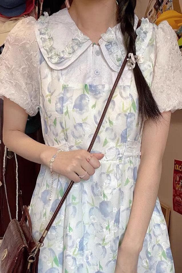 임산부 수유 프랑스식 베이비 칼라 꽃무늬 여성 드레스 여름 2026 슈퍼 요정 센 부서 허리 수축 치마 튤립 상세 이미지 4