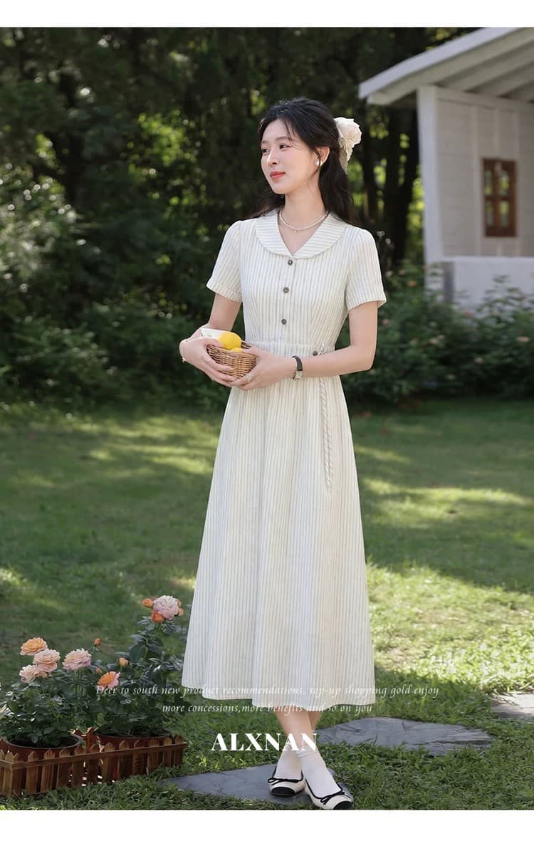임산부 수유 여름 섹션 프랑스식 낭만주의 부드러운 바람 여성 여름 새로운 작은 대중 살구 색상 반팔 드레스 상세 이미지 6