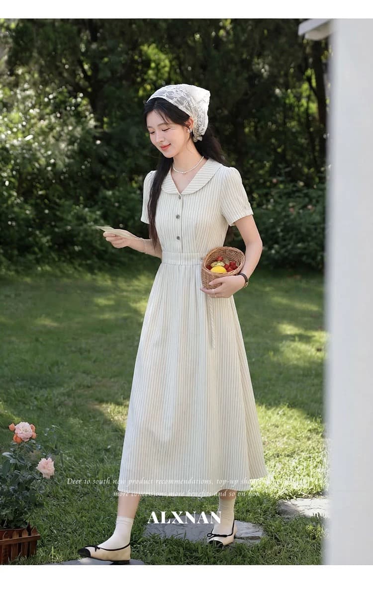 임산부 수유 여름 섹션 프랑스식 낭만주의 부드러운 바람 여성 여름 새로운 작은 대중 살구 색상 반팔 드레스 상세 이미지 7