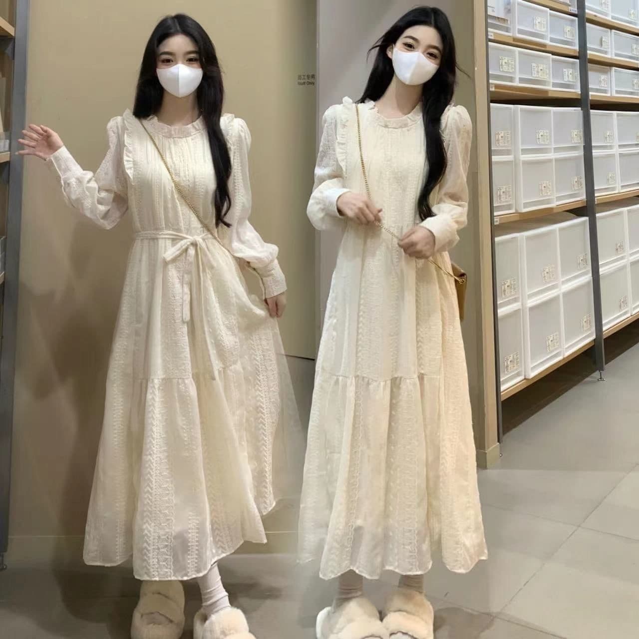 임산부 수유 2026 가을 겨울 털이 있고 두꺼운 레이스 달콤함 여성 드레스 고급 절묘한 만나는 한 마디 롱 스커트