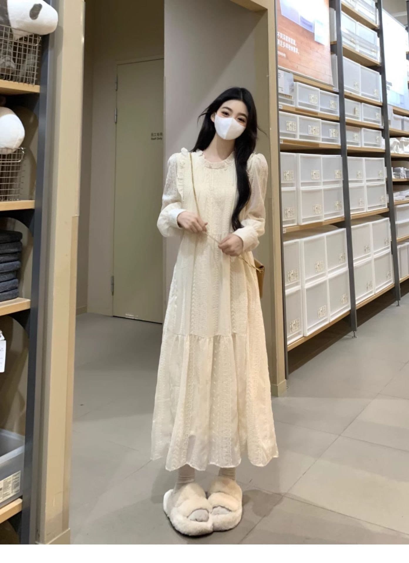 임산부 수유 2026 가을 겨울 털이 있고 두꺼운 레이스 달콤함 여성 드레스 고급 절묘한 만나는 한 마디 롱 스커트 이미지 3
