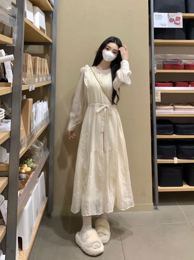 임산부 수유 2026 가을 겨울 털이 있고 두꺼운 레이스 달콤함 여성 드레스 고급 절묘한 만나는 한 마디 롱 스커트 상세 이미지 8