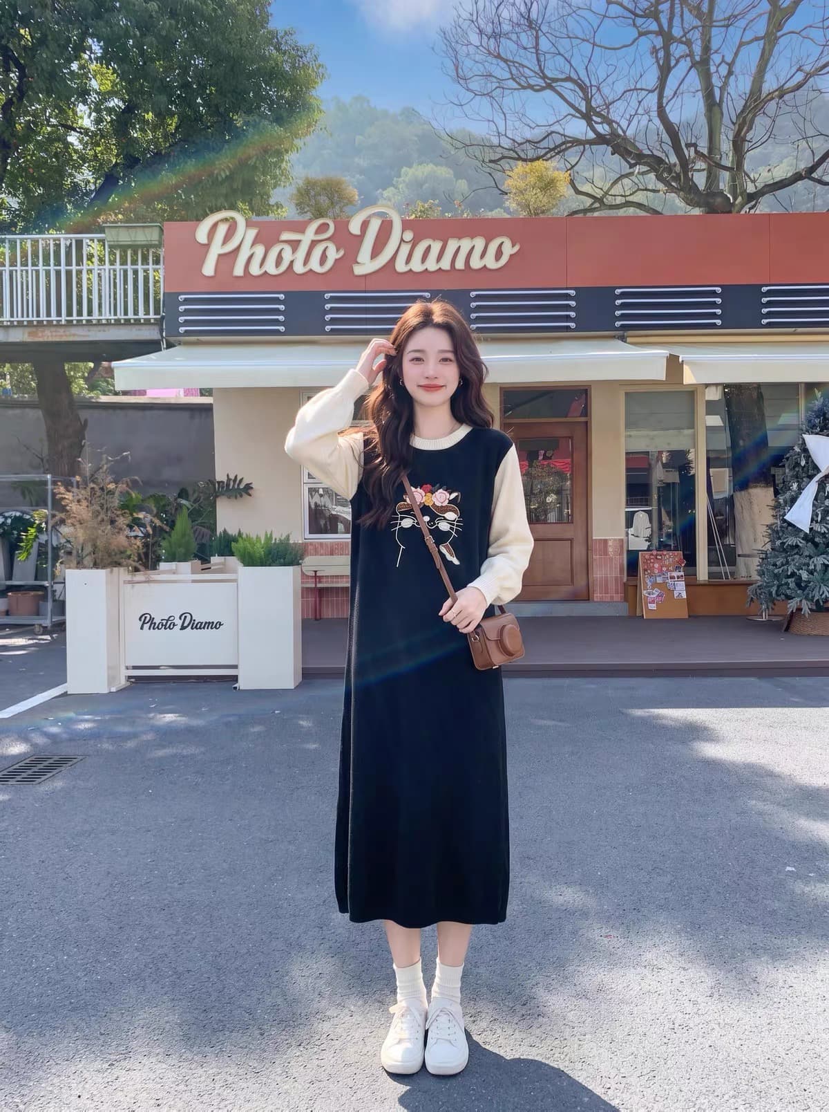 임산부 수유 달콤함 학원 스타일 지방 mm 여성 드레스 가을 루즈핏 슬림해 보이는 표지 배 페이크 레이어드 니트 스웨터 상세 이미지 2