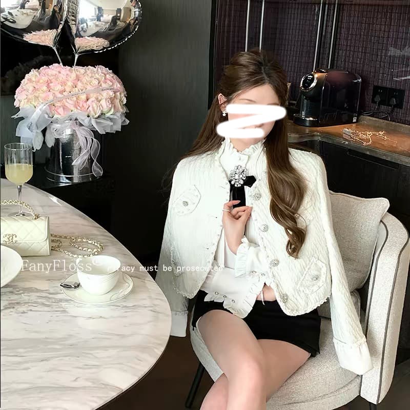26 이른 봄 새로운 무거운 작업 압력 주름 스탠드 칼라 화이트 여성 셔츠 인사이드 가져 가라. 프랑스식 셔츠 포함 나비 넥타이 품격 상세 이미지 8