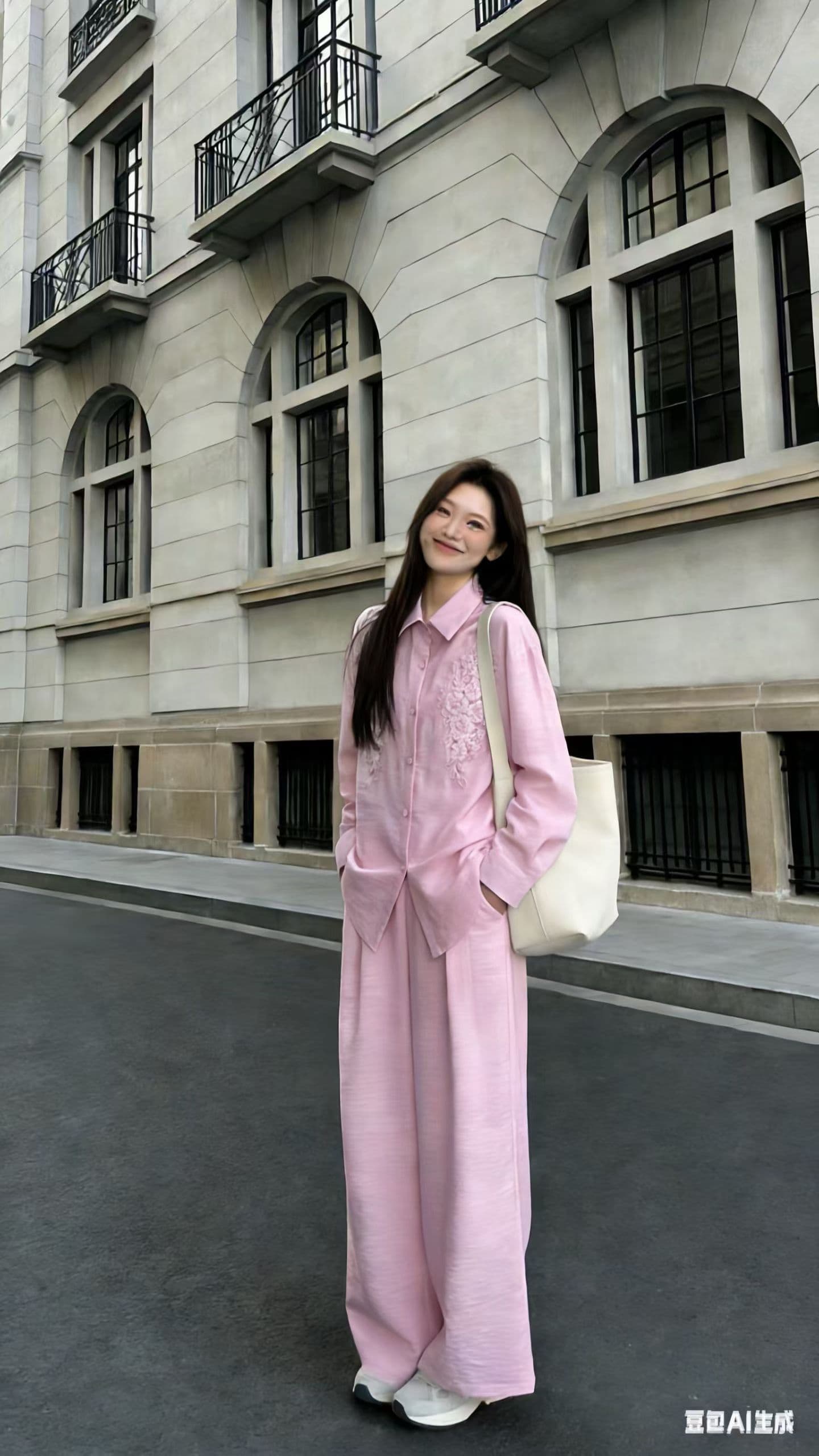 유럽 상품 비즈 박기 무거운 작업 긴팔 자외선 차단 셔츠 맨위 루즈핏 긴 바지 두 조각 패션 세트 여성 26 봄 여름 새로운 상세 이미지 5