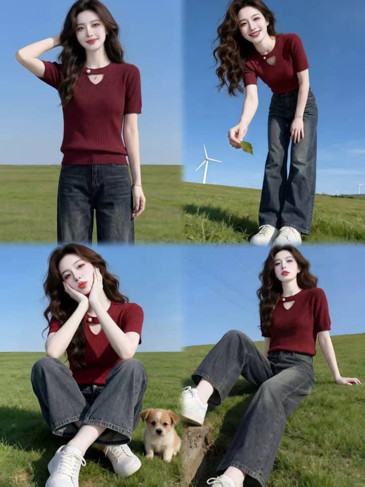 경관 그림 디자인 센스 홀로우 아웃 패치워크 반팔 니트 스웨터 여성 2026 여름 새로운 외국 가스 몸매 가꾸기 슬림해 보이는 맨위 이미지 3