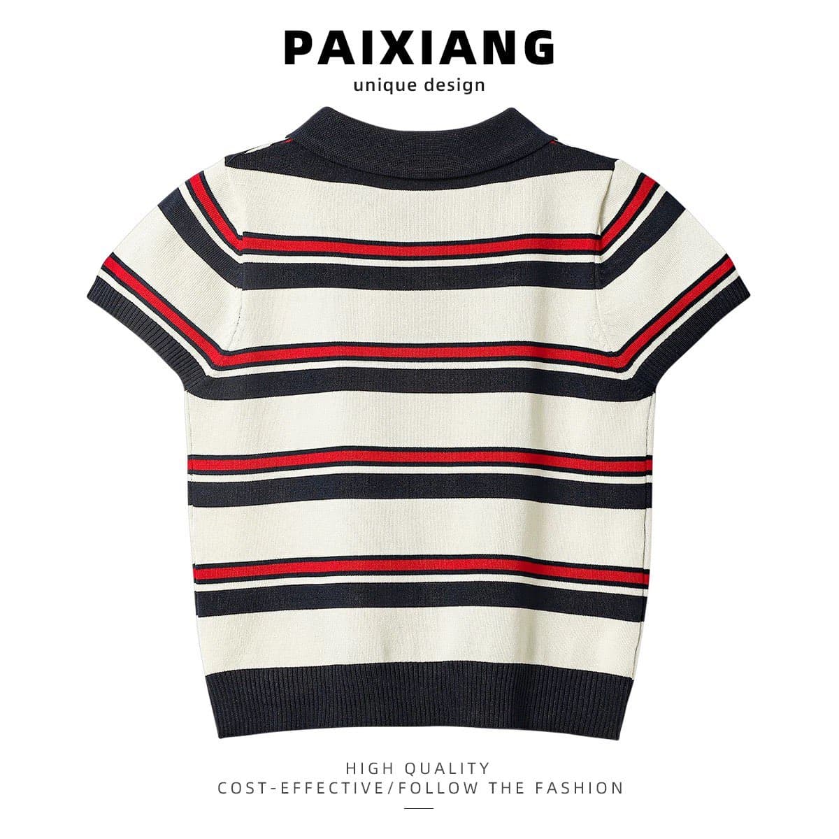 배색 스트라이프 POLO 셔츠 니트 반팔 티셔츠 여성 여름 루즈핏 슬림해 보이는 긍정적 인 어깨 쇼트 스타일 맨위 이미지 4