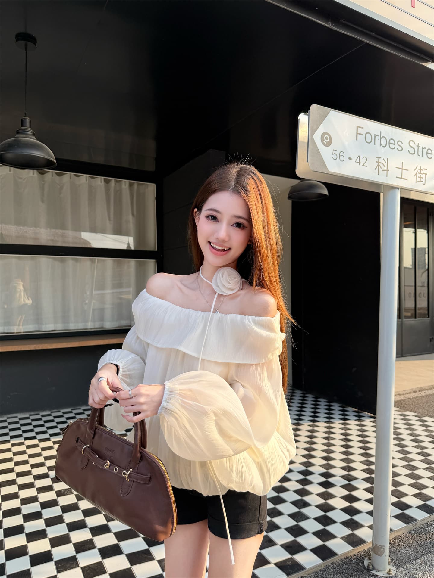 실사 봄 새로운 녹색 오프숄더 품격 긴팔 쉬폰 여성 셔츠 마이크로 ~을 통해 꽃밭 맨위 경기 꽃 상세 이미지 23