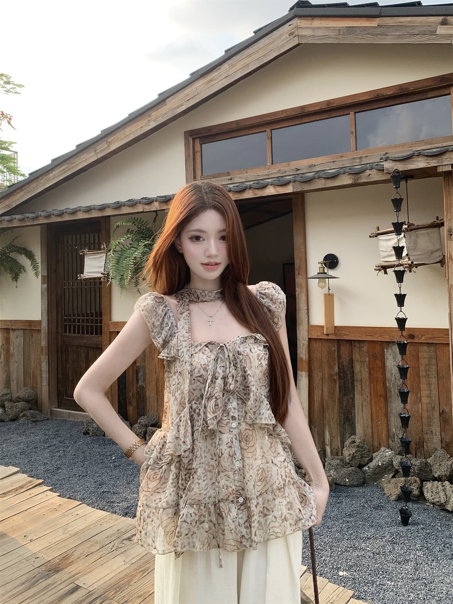 실사 달콤한 차가운 핫걸 리본 조끼 슬립 여름 디자인 센스 레트로 프릴 루즈핏 민소매 맨위 상세 이미지 8
