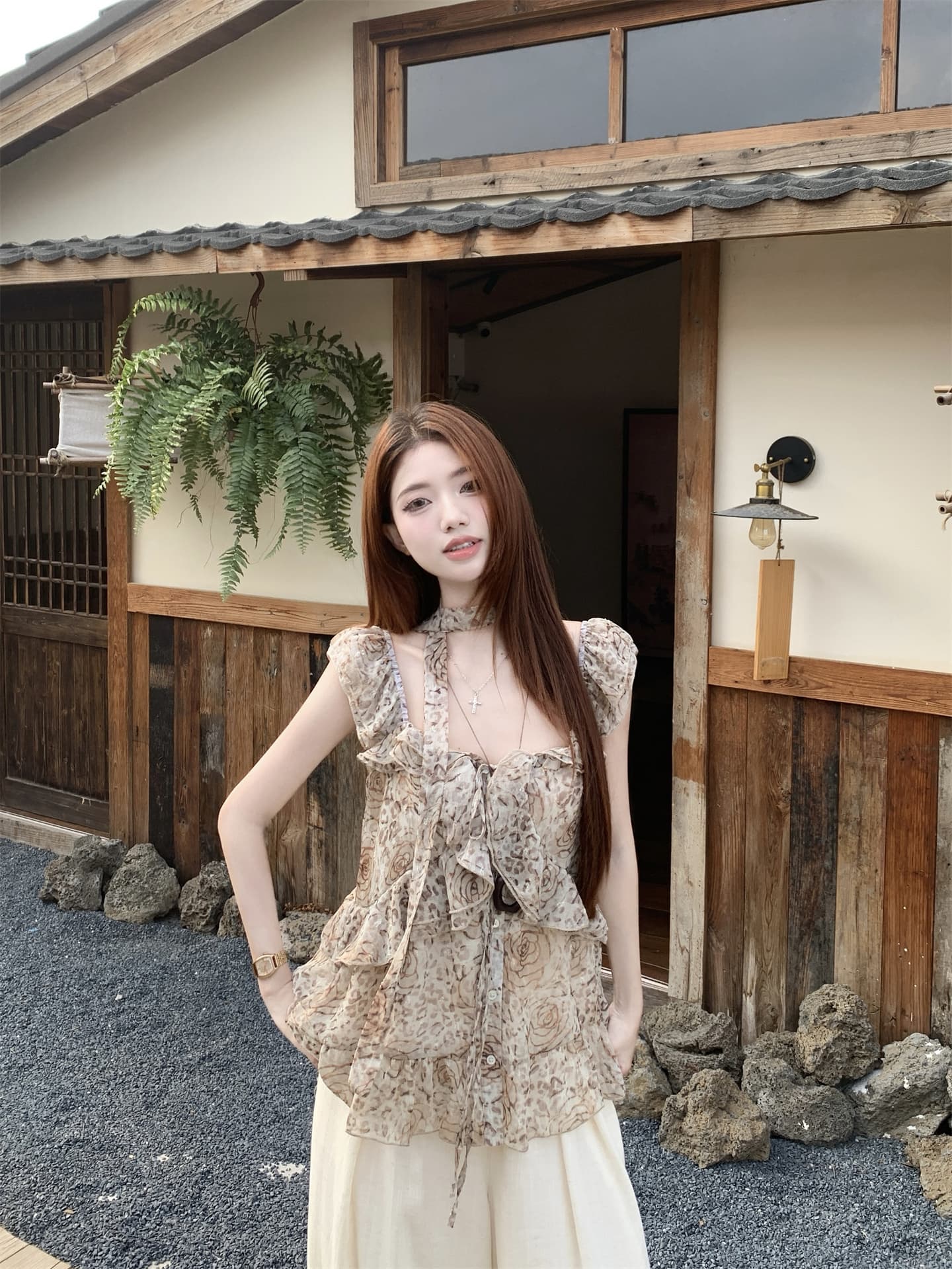실사 달콤한 차가운 핫걸 리본 조끼 슬립 여름 디자인 센스 레트로 프릴 루즈핏 민소매 맨위 상세 이미지 13